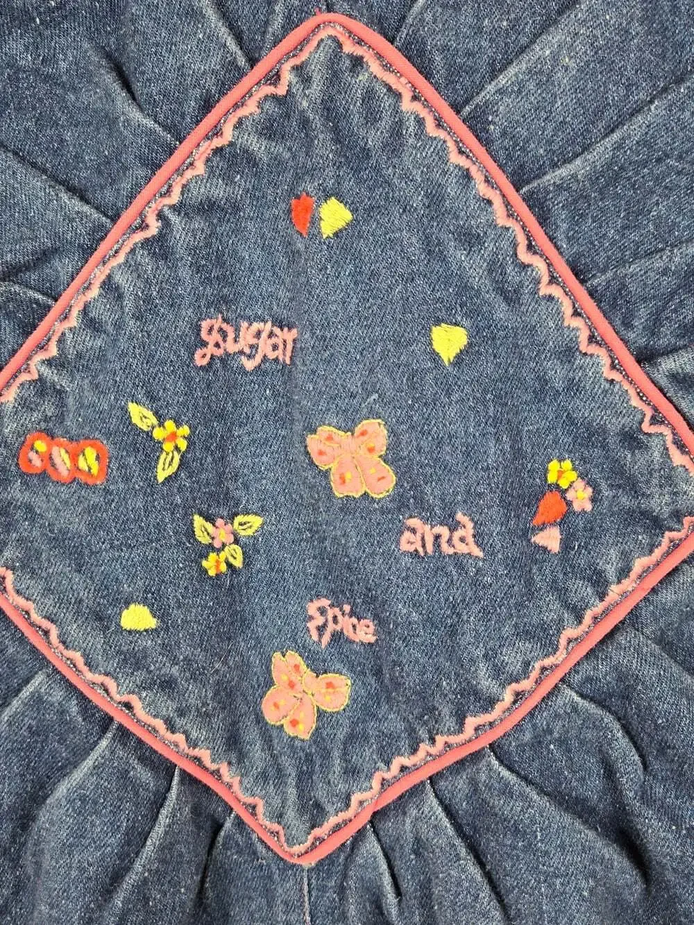 Vintage 90s Popsicle Baby Denim Romper 12M Sugar & Spice Embroidered